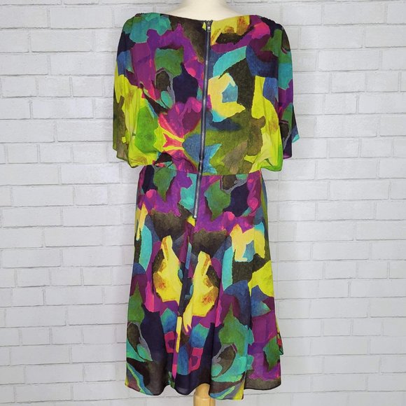 Alice + Olivia Silk Watercolor Jewel Tone Dress - Picture 2 of 4